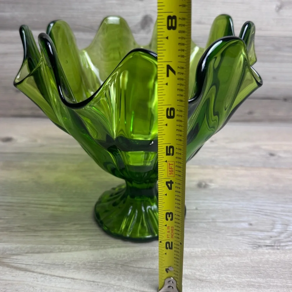 Vintage Green Glass LE Smith Handkerchief Footed Compote - Picture 6 of 8